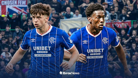 Amario Cozier-Duberry and Mikey Moore in Rangers shirts