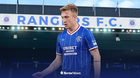 Graphic of Ross McCrorie in a Rangers kit with Ibrox in the background