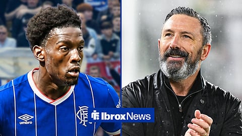 Amario Cozier-Duberry in a Rangers kit and Derek McInnes applauding supporters