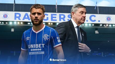 Graphic of Nicolas Raskin and Rangers chief Andrew cavenagh with Ibrox in the background