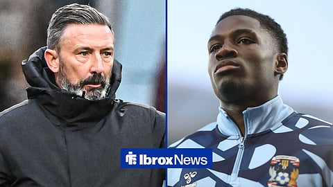 Derek McInnes looking ahead on the left and Jahnoah Markelo warming up for Coventry City on the right