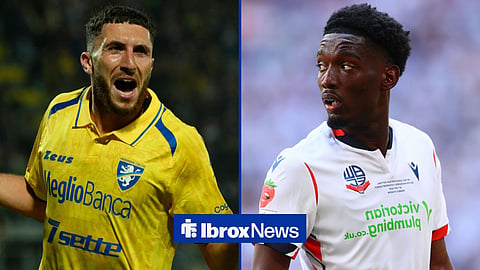 Fares Ghedjemis in action for Frosinone and Amario-Cozier-Duberry in action for Bolton
