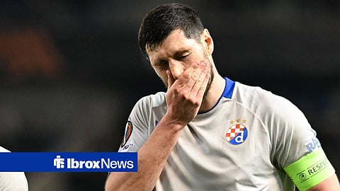 Scott McKenna in action for Dinamo Zagreb in the Europa League