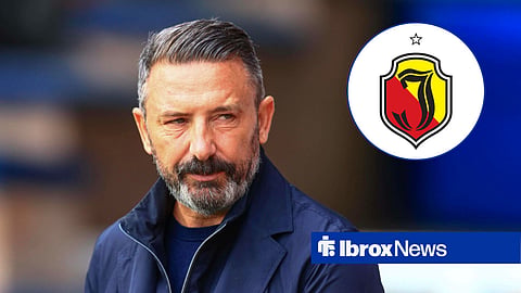Rangers boss Derek McInnes and Jagiellonia badge in inset