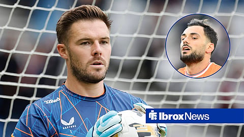 Former Rangers goalkeeper Jack Butland and Nedim Bajrami in a circular inset