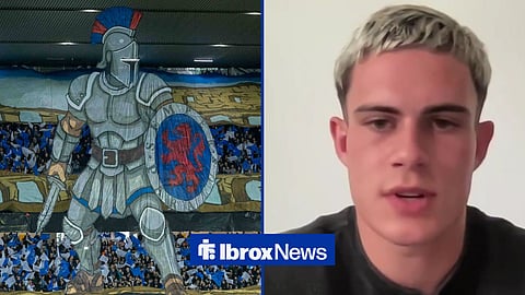Tifo display at Rangers' Ibrox Stadium with Sirius' Robbie Ure speaking in Sky Sports interview