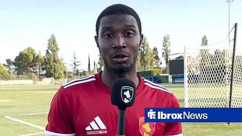Ibrahima Balde speaking during an interview with Rodez