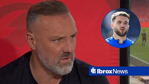 Kris Boyd working as a Sky Sports pundit, with Nicolas Raskin in a circular frame inset