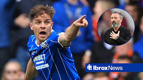 Rangers midfielder Cammy Devlin and Rangers manager Cammy Devlin in a circular inset