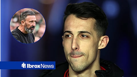 Rangers striker Bojan Miovski and Rangers manager Derek McInnes