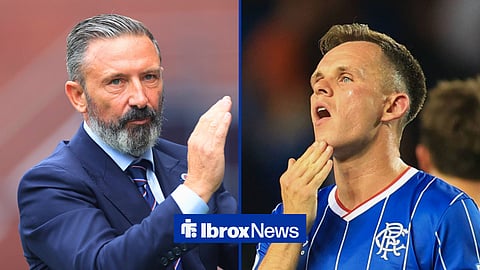 Split image of Derek McInnes and Rangers striker Lawrence Shankland