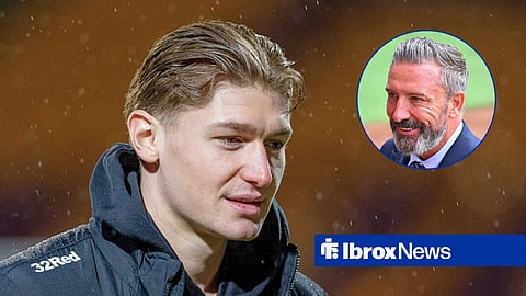 Main image of Ryan Naderi and Rangers manager Derek McInnes' face in a circular inset on the right