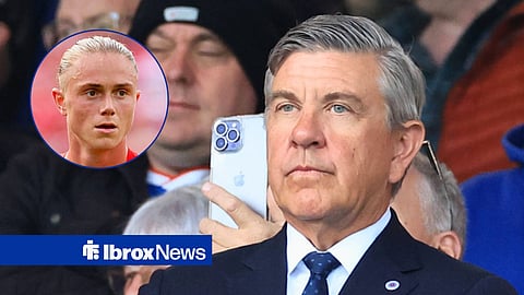Main image of Rangers chairman Andrew Cavenagh watching from the stands and Thelo Aasgaard's face in a circular inset on the left