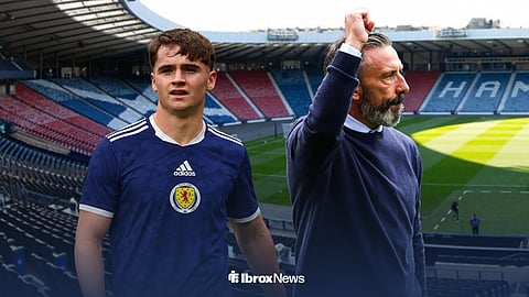 Findlay Curtis for Scotland and Derek McInnes at Hampden Stadium