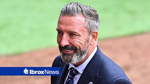 Derek McInnes smiling during a Rangers interview