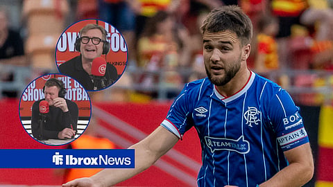 Rangers midfielder Nicolas Raskin, and Go Radio Football pundits Kevin Kyle and Peter Grant