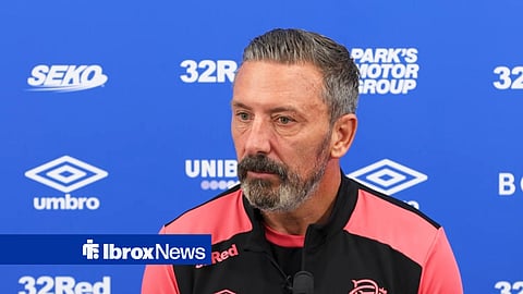 Derek McInnes speaking at a news conference