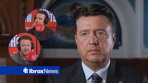 Rangers CEO Jim Gillespie, former Rangers captain Barry Ferguson in a circular inset, former Celtic winger Aiden McGeady in a circular inset