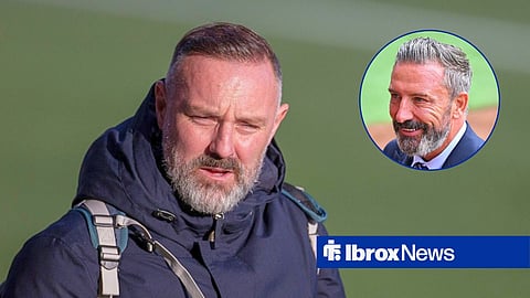 Main image of Kris Boyd and Rangers manager Derek McInnes' face in a circular inset on the right