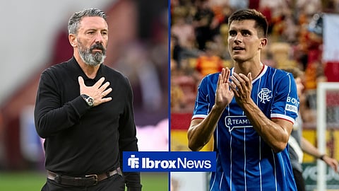 Rangers boss Derek McInnes and Vanja Dragojevic 