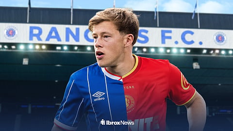 Connor Barron in a half Rangers and half Middlesbrough shirt at Ibrox