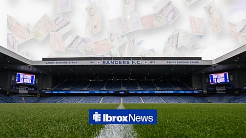 Ibrox surrounded by pound notes