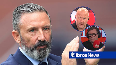 Rangers manager Derek McInnes, and Charlie Adam and Peter Grant in circular insets