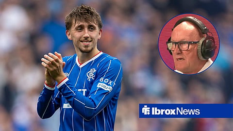 Dan Neil in action for Rangers and Jim Duffy speaking on Clyde 1 Superscoreboard