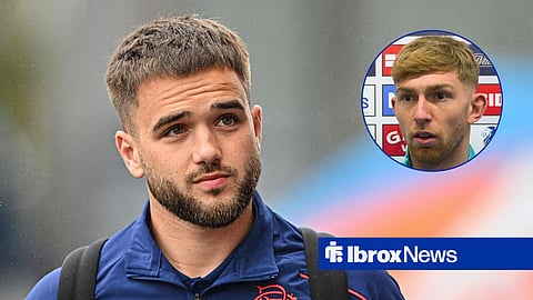 Main image of Rangers midfielder Nicolas Raksin and St Johnstone winger Kai Fotheringham's face in a circular inset on the right