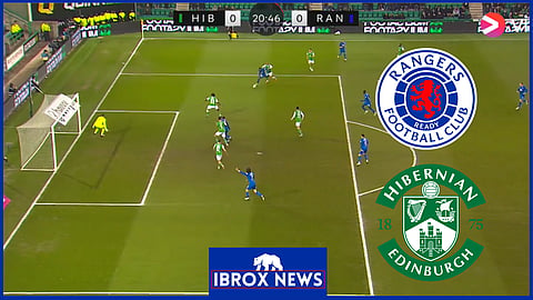 Dujon Sterling is fouled in Rangers v Hibernian. Credit: Viaplay Sports UK