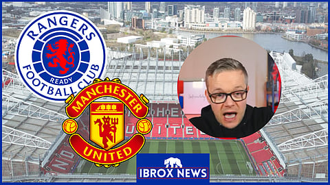 Mark Goldbridge reacted during Manchester United v Rangers. (Credit Imago/YouTube)