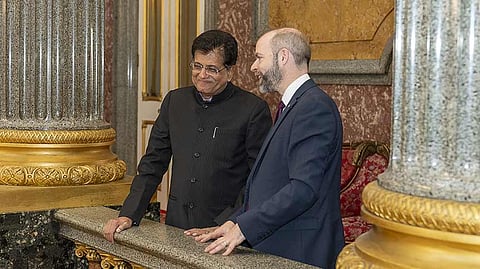UK Trade Secretary Jonathan Reynolds with India’s Commerce Minister Piyush Goyal in London, May 2025