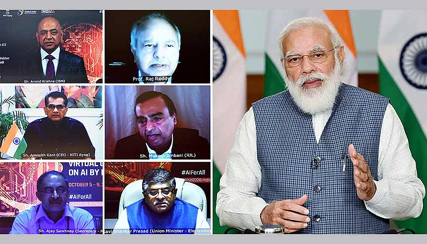 Prime Minister Narendra Modi addressing at the inauguration of the RAISE 2020. Home to the world's third-largest start-up ecosystem, India has been actively pursuing AI as the central tenet of its effort towards becoming a $ 5-trillion economy. 