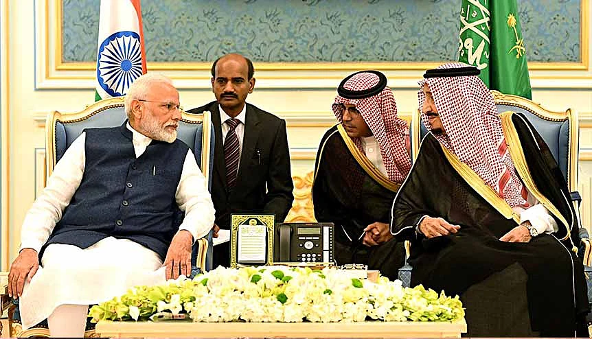 Prime Minister Narendra Modi with Salman bin Abdulaziz Al Saud, King of Saudi Arabia. The two countries signed an important MoU on defence cooperation in 2014 and ties in this sector have been deepening since.