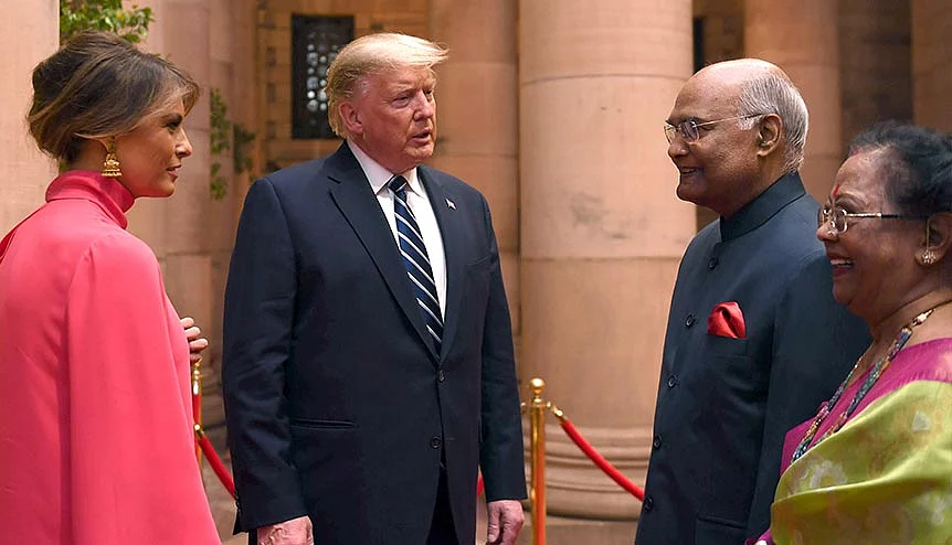 Former US President Donald Trump along with Melania Trump, President Ram Nath Kovind and First Lady Savita Kovind at Rashtrapati Bhavan. Though the report has been framed by the Trump administration, Indian diplomatic and strategic circles do not expect any substantial changes in its fine print under the Joe Biden administration.