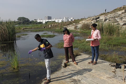 Dr Priyanka Jamwal and her colleagues at the lake