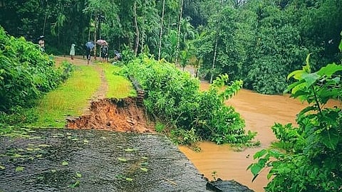 A landslide in a village in south Tripura triggered by heavy rainfall. 