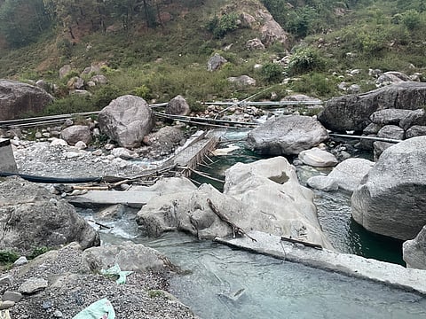 The construction of dams, tunnels and roads leaves lasting footprints on mountain landscapes already vulnerable to landslides and ecological change.&nbsp;(Image: Rachit Tiwari)
