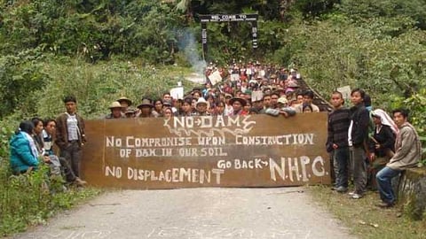 People protesting Dibang Hydropower Project (Source: SANDRP)