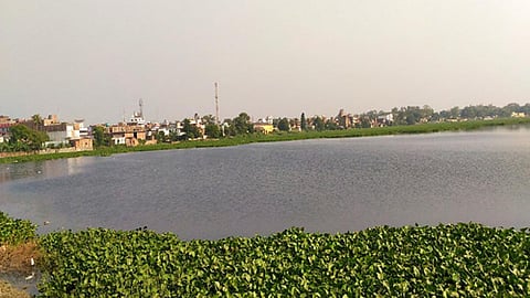 चम्पारण के बीचोंबीच स्थित मोती झील, मनों की शृंखला का एक हिस्सा जो बाढ़ के दिनों में पानी के जलग्रहण का काम करती है