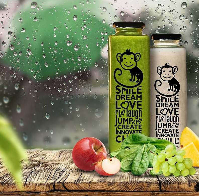 These smoothies from Drunken Monkey are health drinks in a glass bottle