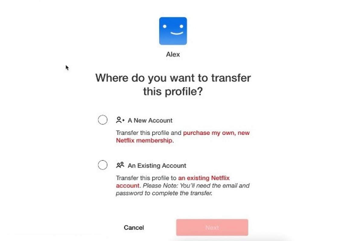 Users can now transfer Netflix profile to existing account