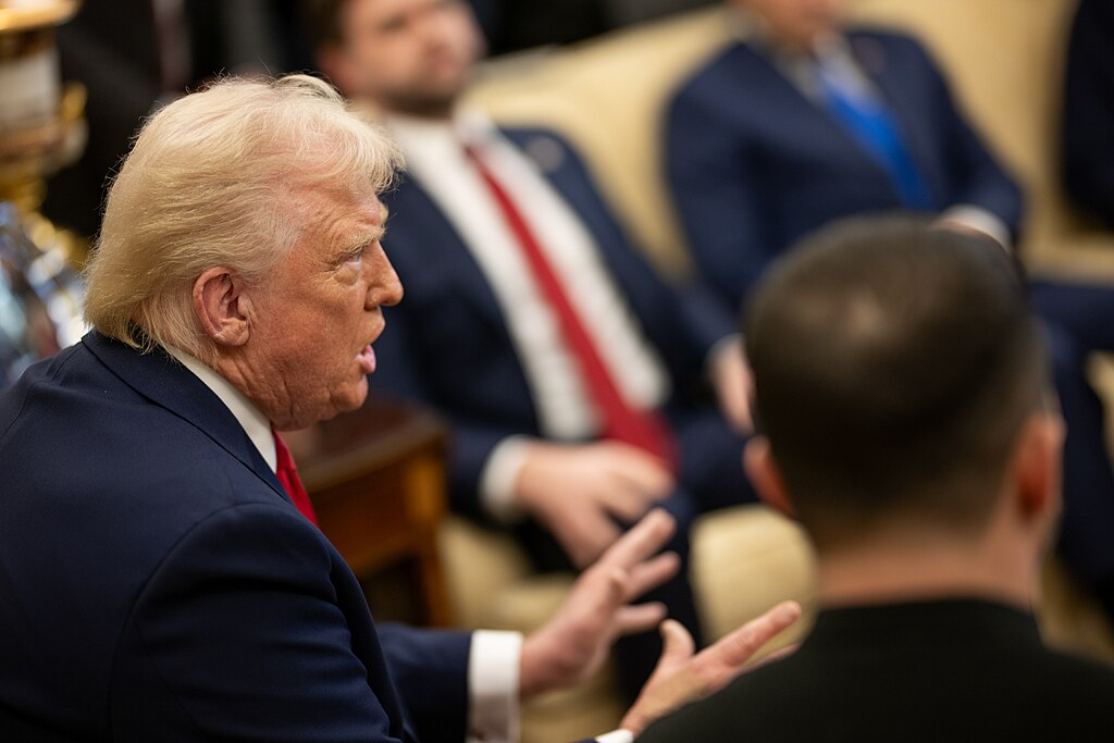 President Donald Trump greets President Volodymyr Zelenskyy of Ukraine, Friday, February 28, 2025, in the West Wing Lobby. (Official White House Photo by Daniel Torok)