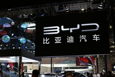BYD billboard on display at the car show