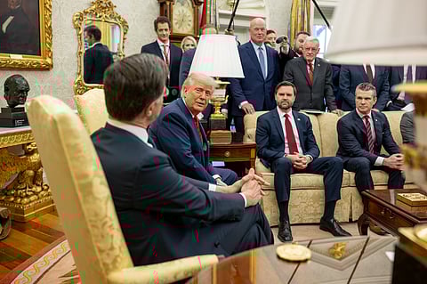 President Trump and his cabinet meet with the Secretary General of NATO