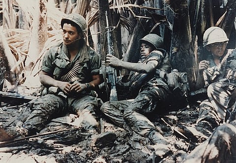 US Army troops taking break while on patrol in Vietnam War