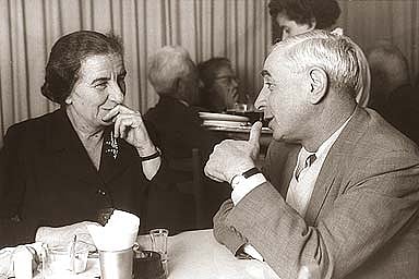 Golda Meir and Pinhas Lavon having a meeting, 1959, she was the foreign minister at the time.