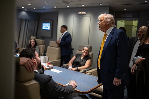 Trump attends UFC 314 at the Kaseya Center in Miami, Florida, Saturday, April 12, 2025. 