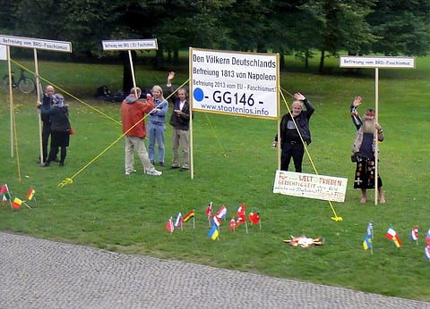 Reich citizens' protest in front of the Reichstag building September 2013