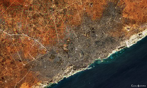Satellite view of Mogadishu, 2020.